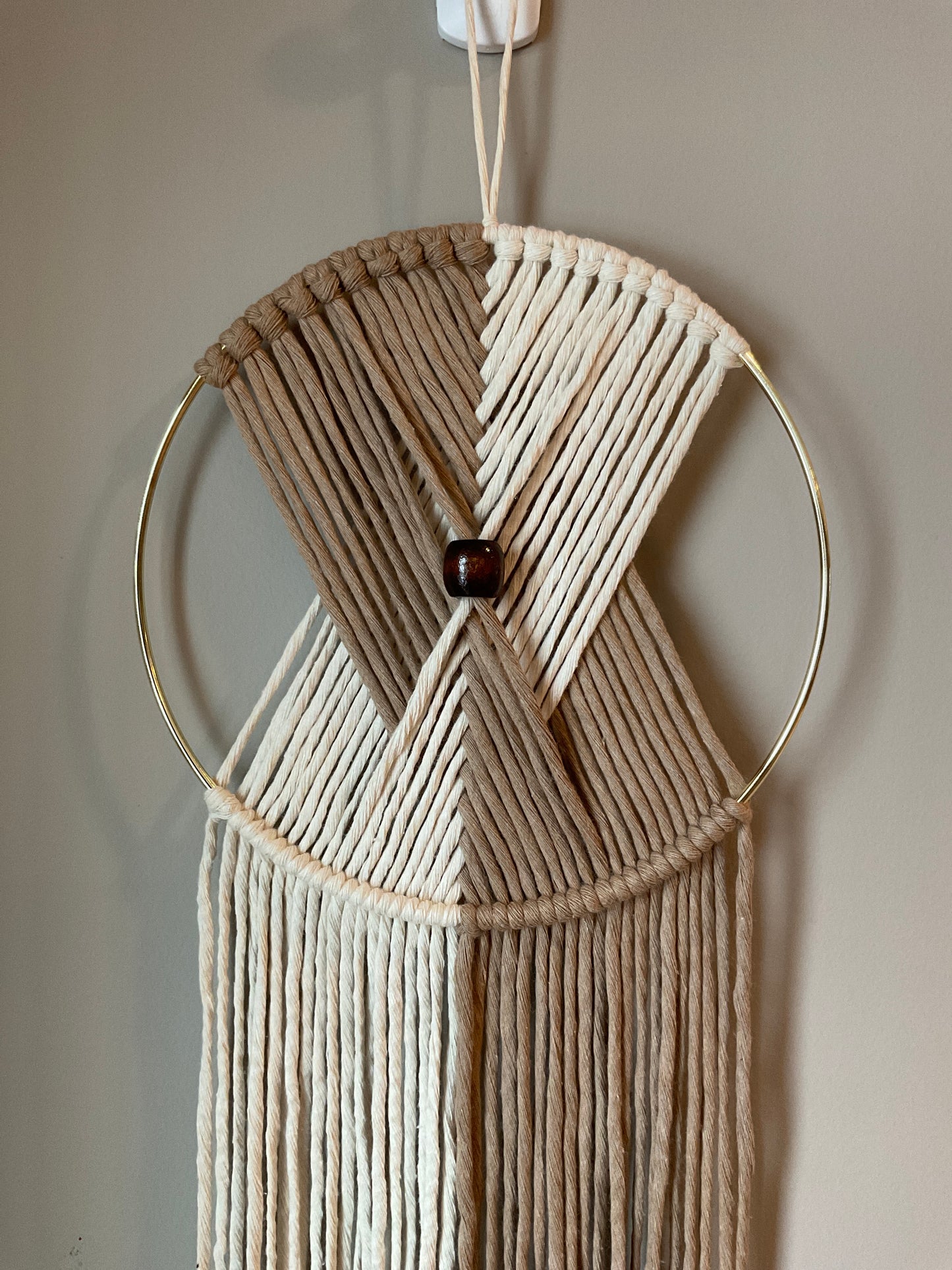 Two-tone Macrame on 8 inch gold hoop