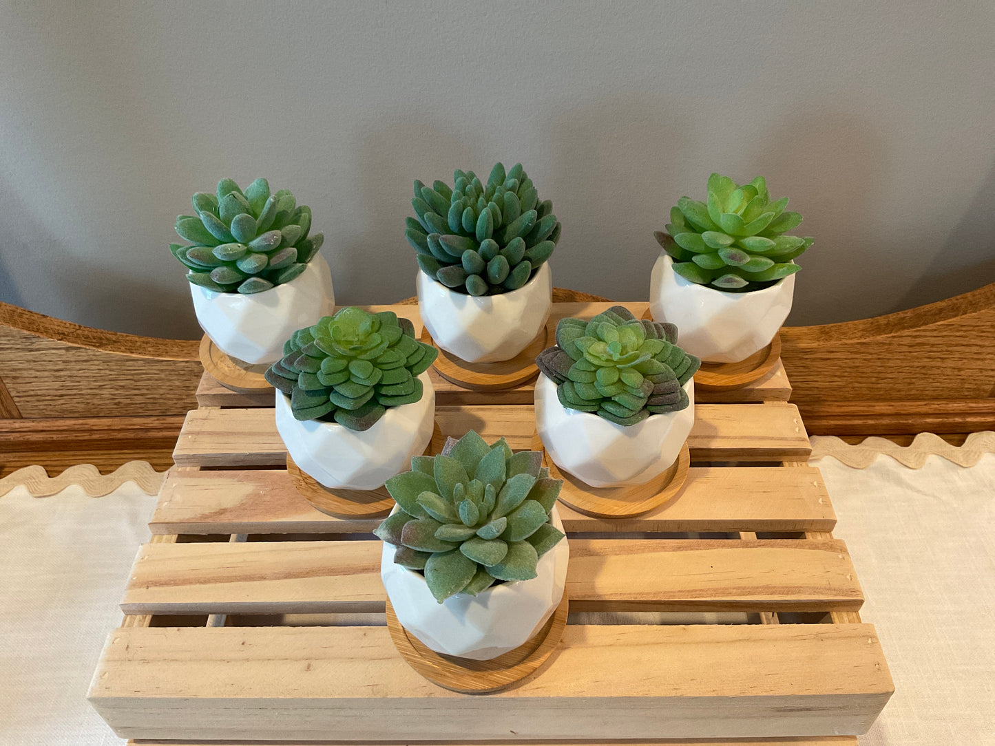 2.5 inch White diamond Ceramic planters with artificial succulents