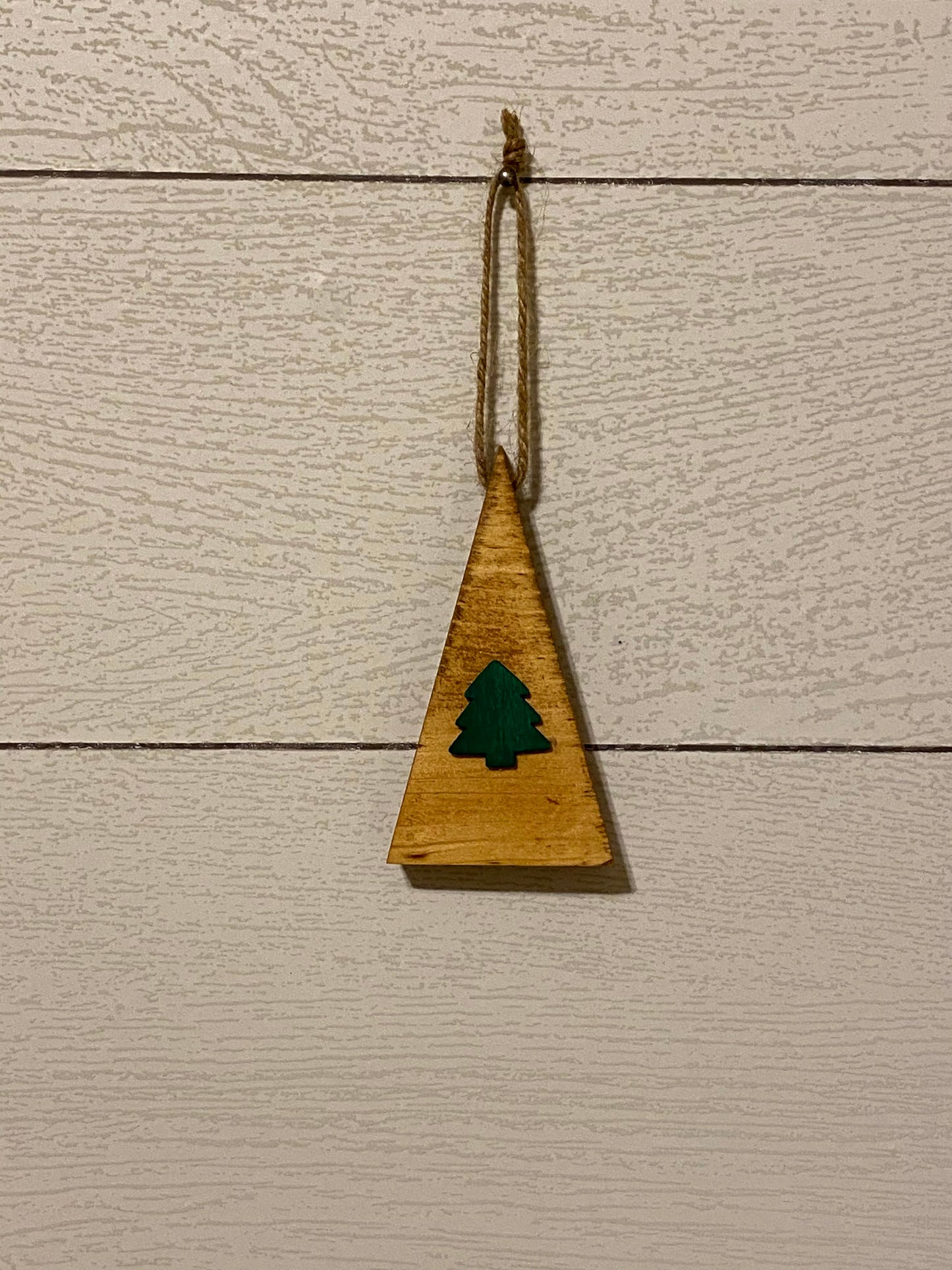 Solid Pine Christmas Tree Ornament. Natural Pine Stain.