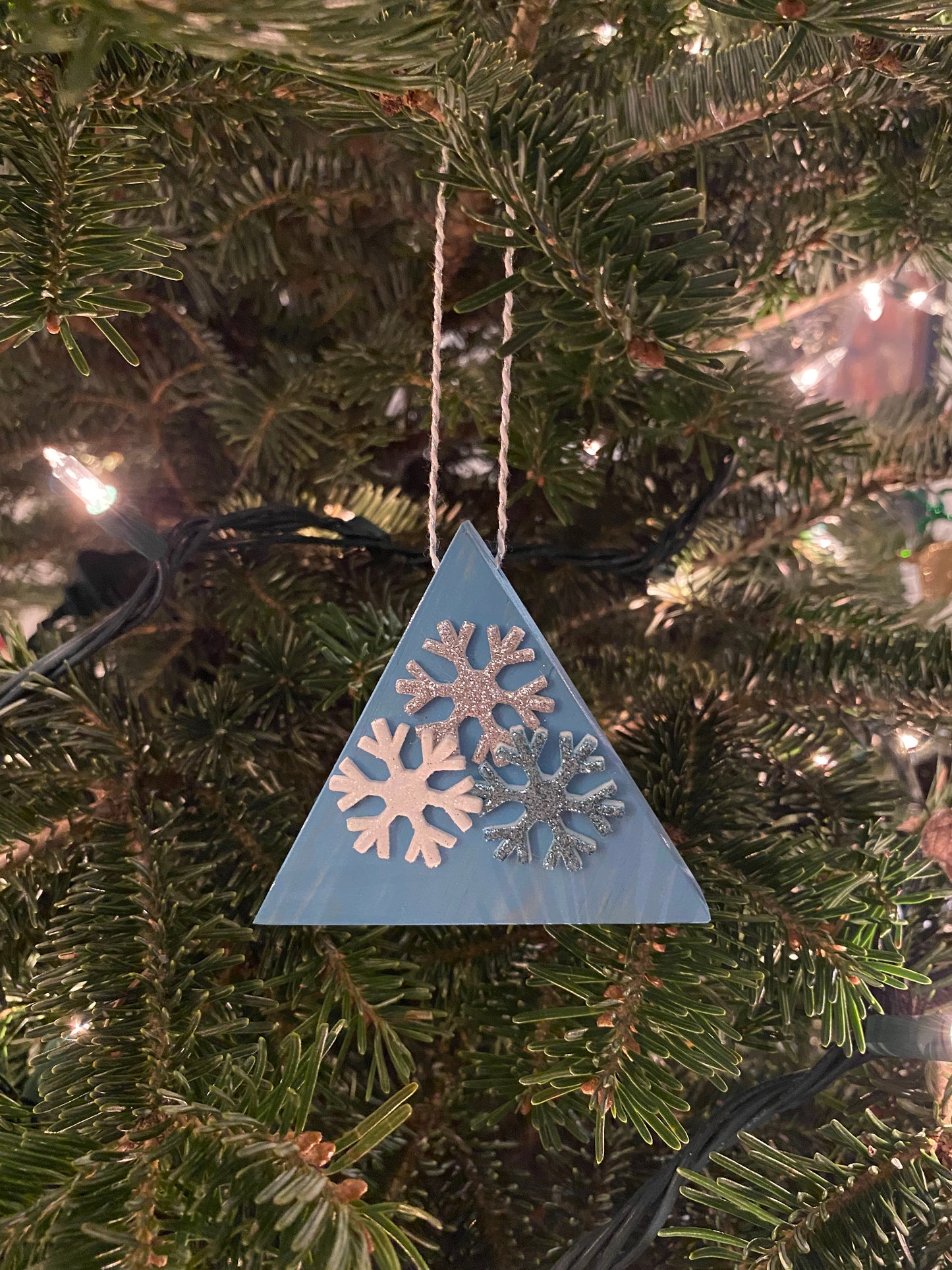 Pine Wood Triangle Ornaments 3" Vintage Aqua