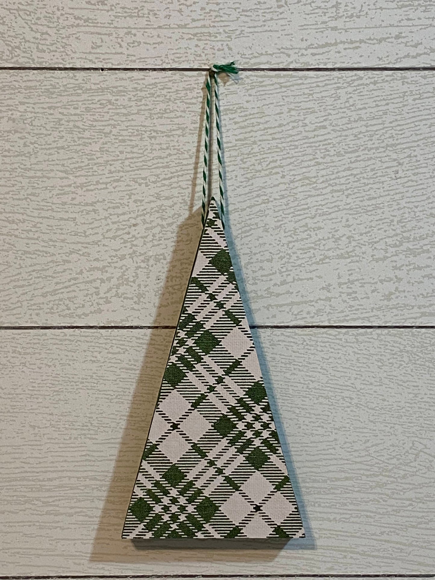 Plaid Tidings Christmas Tree Ornaments 6.5" white and green plaid