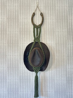 Horseshoe Macrame hat hanger-bronze and olive green