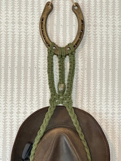 Horseshoe Macrame hat hanger-bronze and olive green