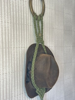 Horseshoe Macrame hat hanger-bronze and olive green