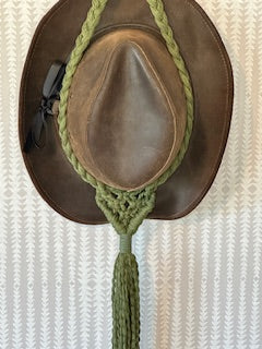 Horseshoe Macrame hat hanger-bronze and olive green