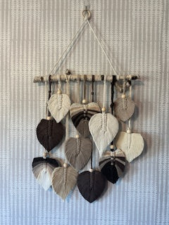 Birch Stick Wall Hanging with multi neutral leaves