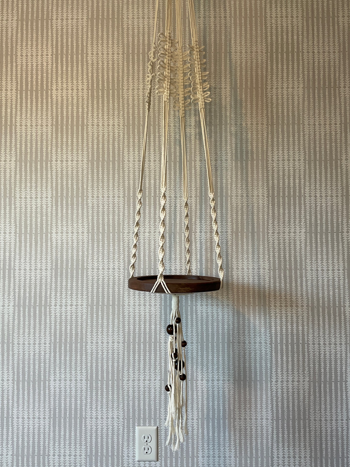 Macrame hanging Black Walnut tray 12 inch