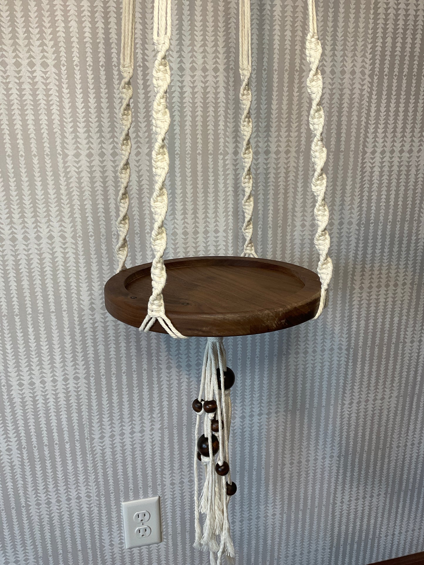 Macrame hanging Black Walnut tray 12 inch