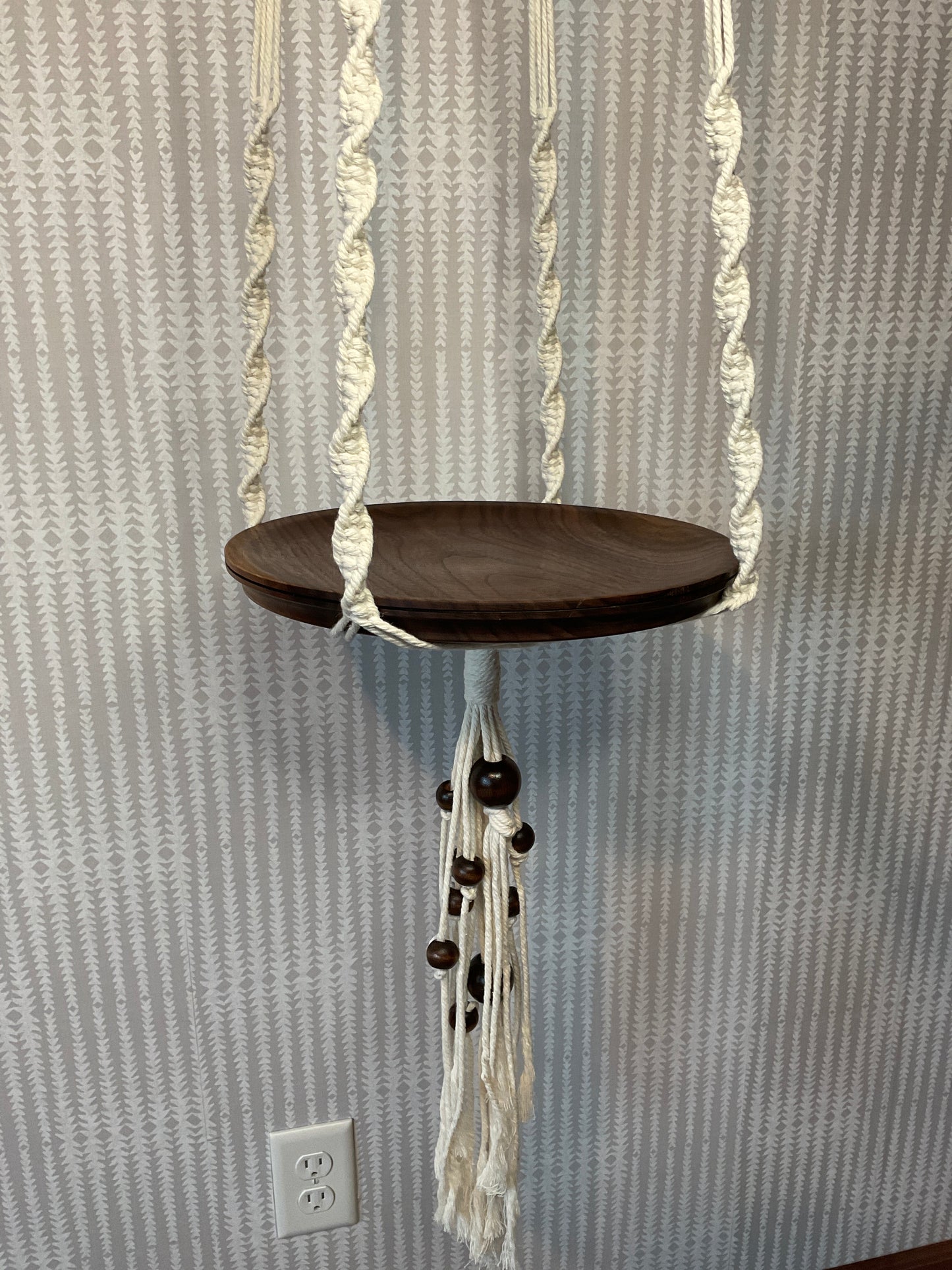 Macrame hanging Black Walnut tray 12 inch