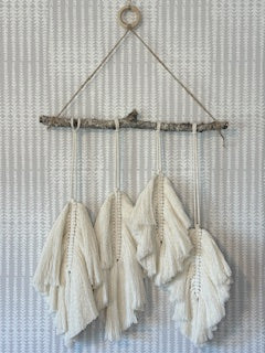 Natural Macrame leaves on Birch Stick