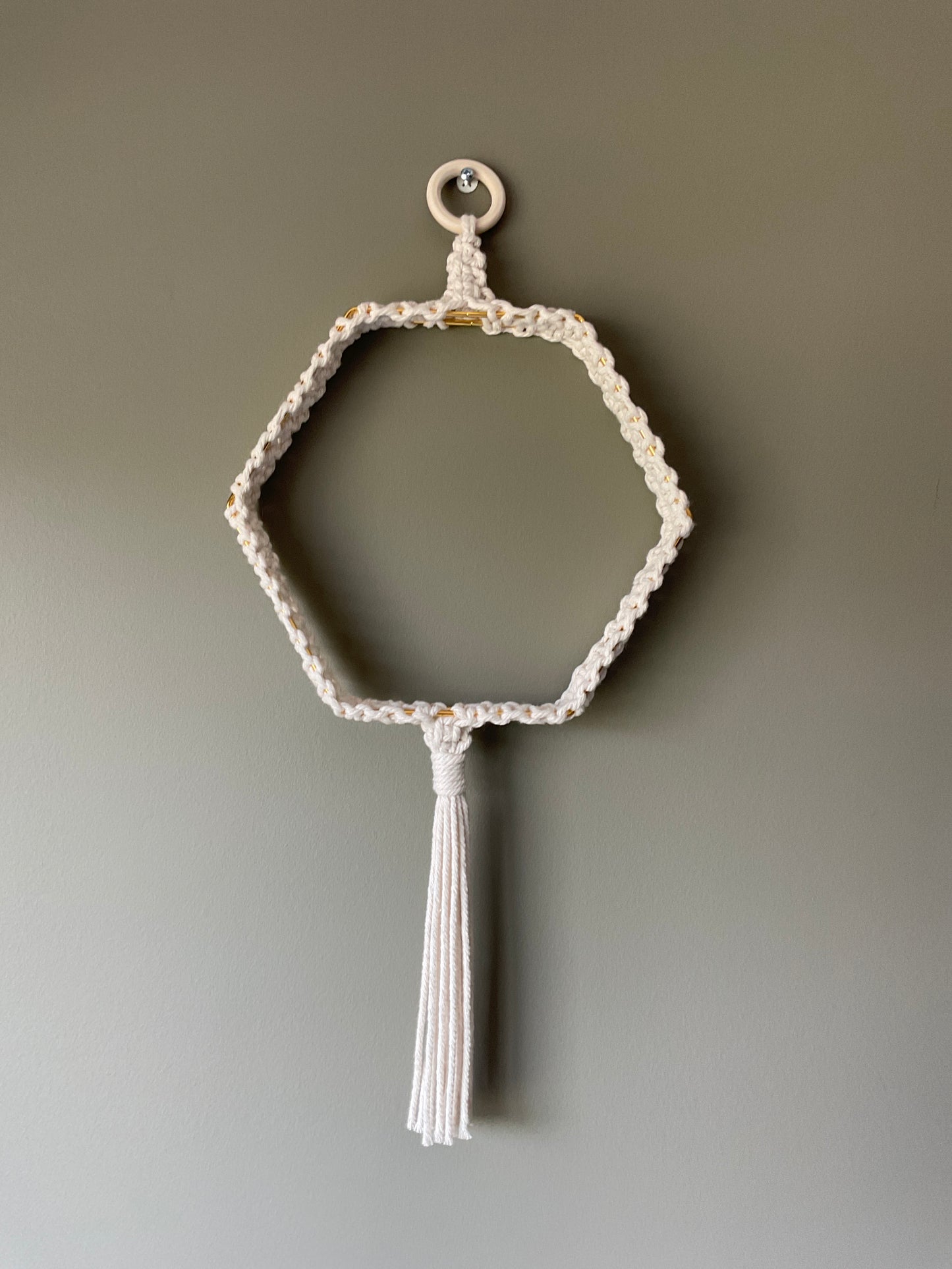 Macramé Gold Hexagon Hoop Wall Hanging