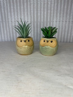 2.5 inch Mini Ceramic Owl pots with artificial succulents