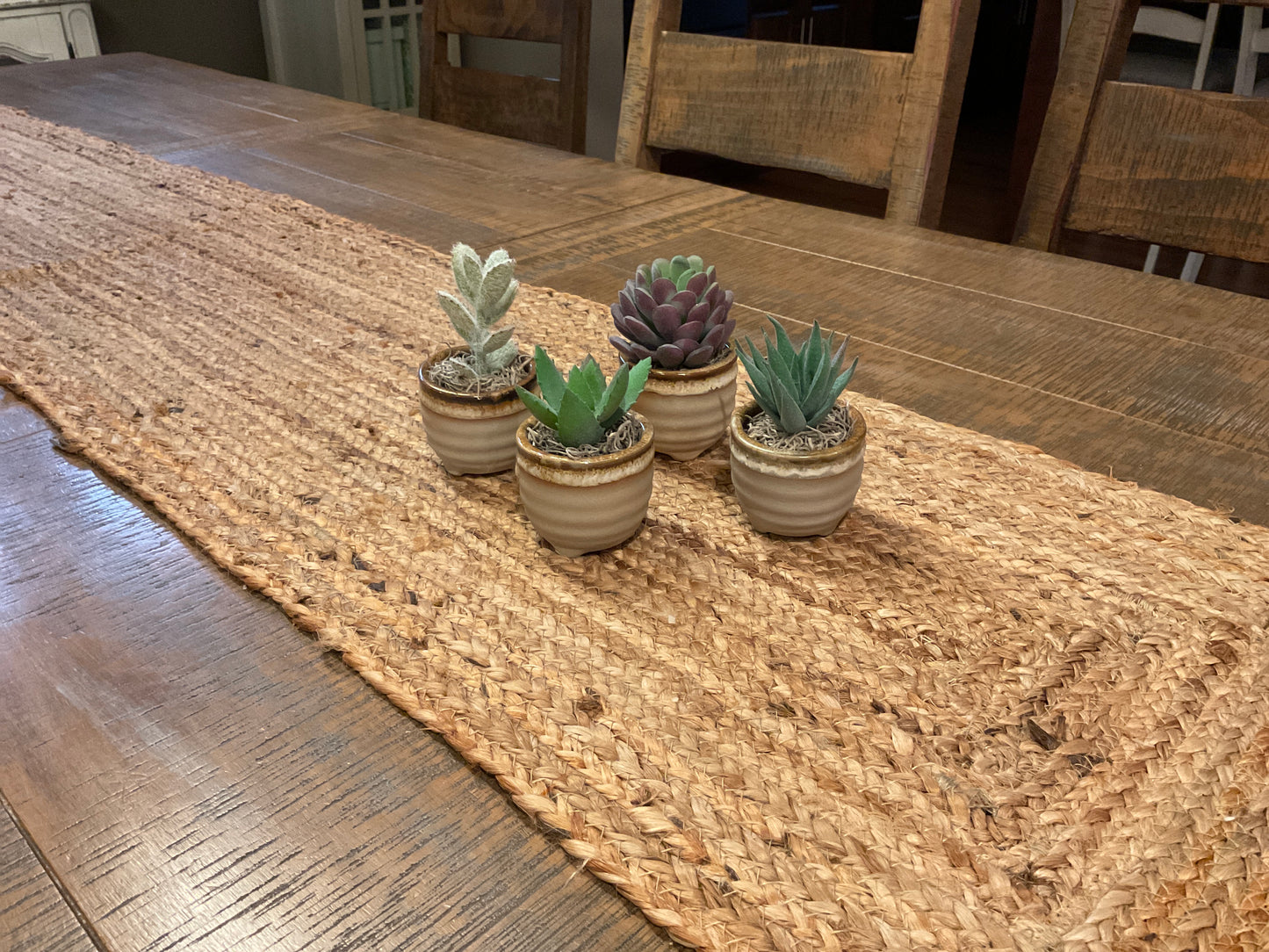 2 Inch Ceramic Pots Black & Tan with Artificial Succulents