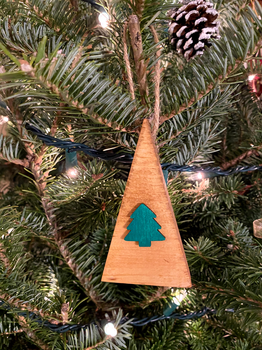 Solid Pine Christmas Tree Ornament.  Natural Pine Stain.