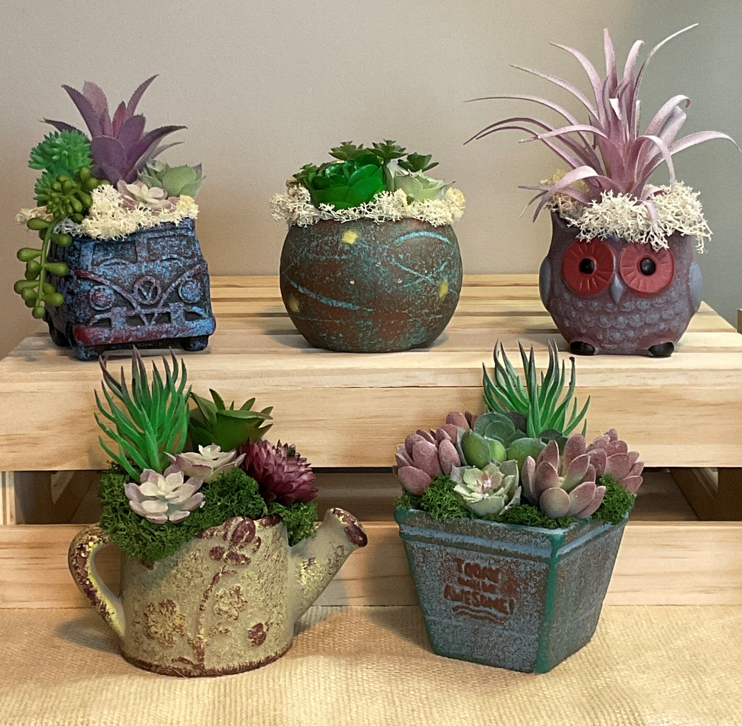 3.5 Inch Mini Ceramic Pots with Artificial Succulents