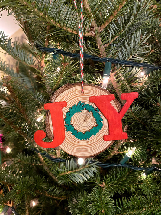 3" Natural Wood Tree Slice Ornament JOY