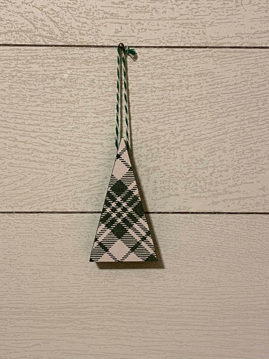 Plaid Tidings Christmas Tree Ornaments 4" white and green plaid